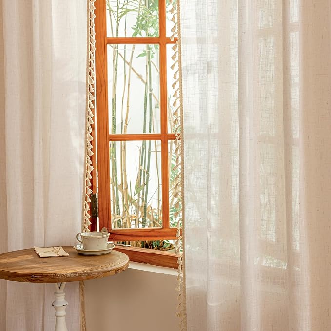 MYSKY HOME Natural Macrame Curtains 96 Inch Length - Image 5