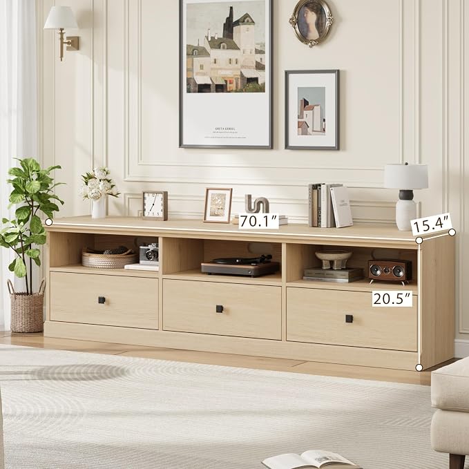 IDEALHOUSE 70in TV Stand for TVs up to 80", Mid Century Modern Entertainment - Image 6