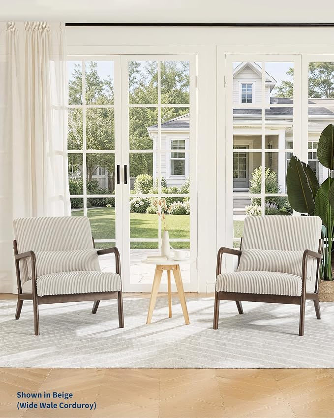 Garvee Mid-Century Modern Accent Chair, Wide-Wale Corduroy Upholstery, Solid - Image 5
