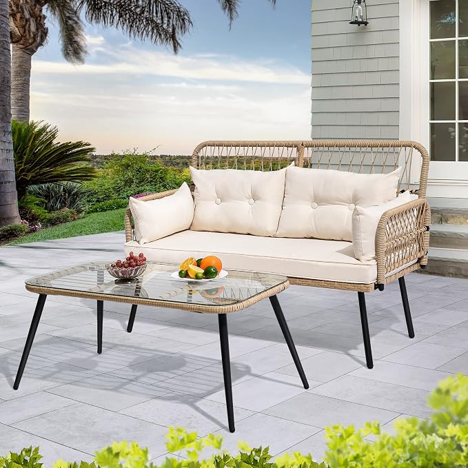 YITAHOME 2-Piece Patio Furniture Wicker Outdoor Loveseat, All-Weather Rattan by YITAHOME