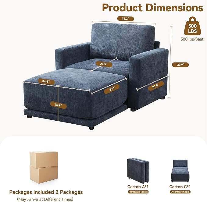 44.2" Chenille Oversized Chair - Image 2