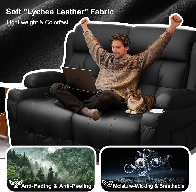 Home Theater Seating Loveseat Recliner Sofa, Wall-Hugger Reclining Couch - Image 8