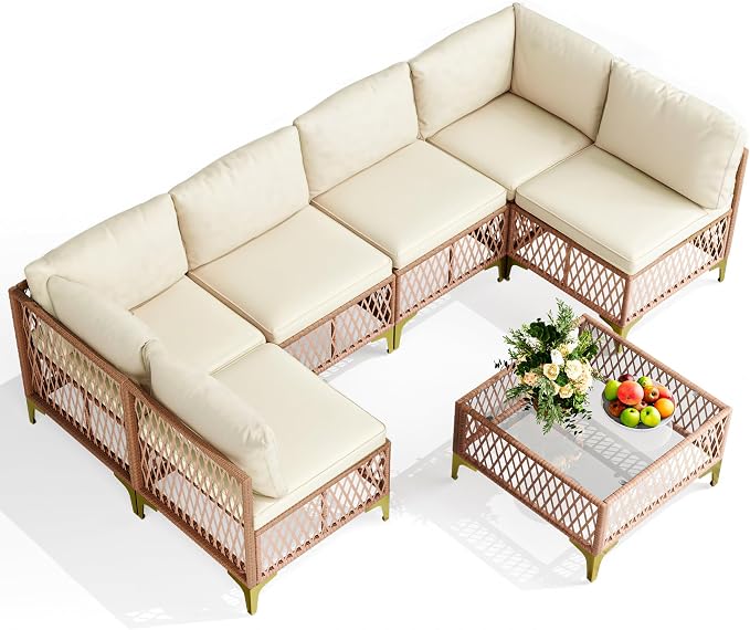 Pamapic 7-Piece Wicker Outdoor Furniture Set, Boho Sectional Sofa Patio - Image 9