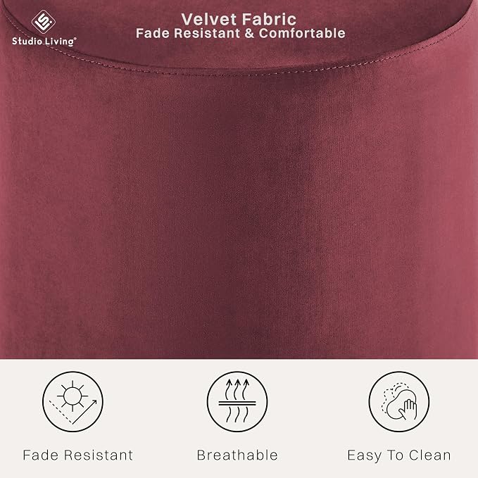 Studio Living® 19” Wentworth Ottoman Round Soft Velvet Bench, Stationary - Image 3
