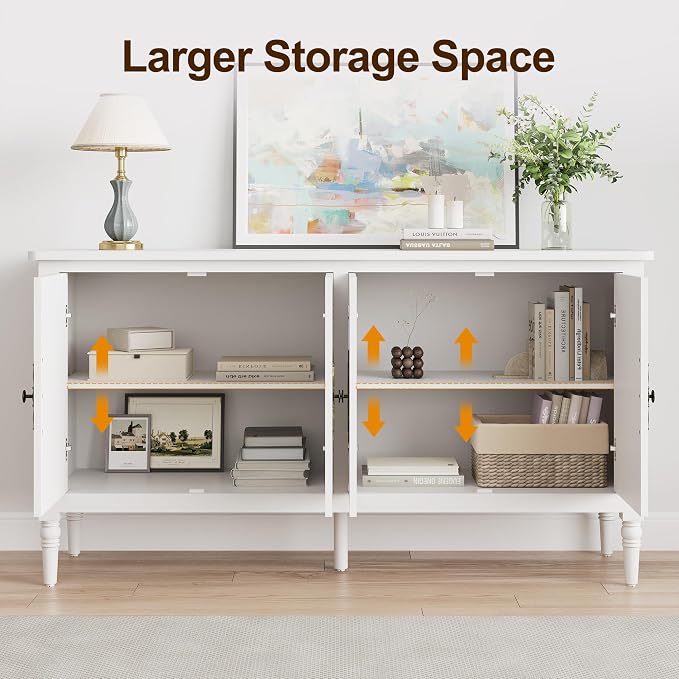 FansaFurn Sideboard with 4 Doors, Mid-Century Console Table with Adjustable - Image 6
