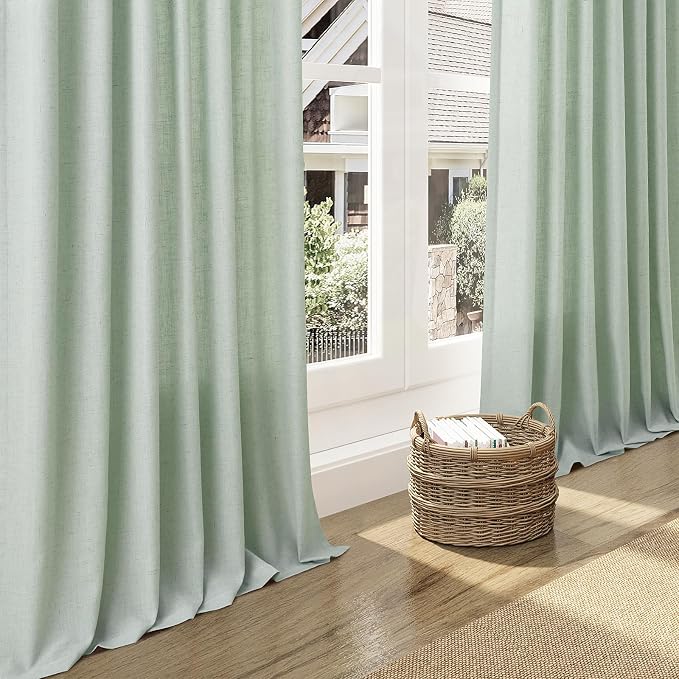 Nanspring Aqua Green Linen Curtains 102 Inches Long Rod Pocket Back Tab Drapes - Image 6