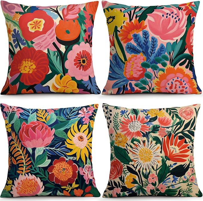 OBSEDE Floral Decorative Throw Pillow Covers 18x18 Set of 4, Double-Sided Print by OBSEDE