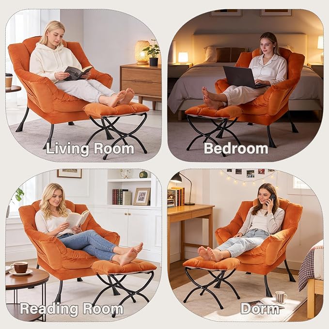 MBOOYOME Lazy Chair with Folding Ottoman, Modern Accent Armchair with Armrests - Image 8