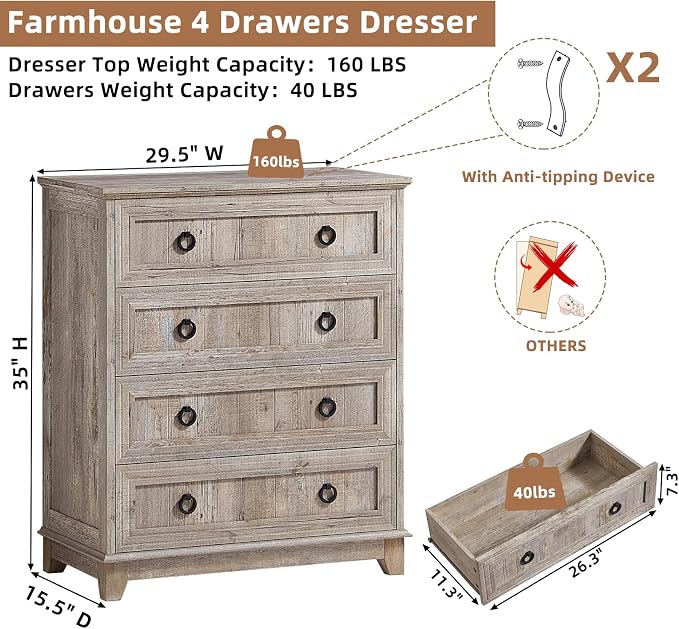 Joaxswe Farmhouse 4 Drawer Dresser - Image 2