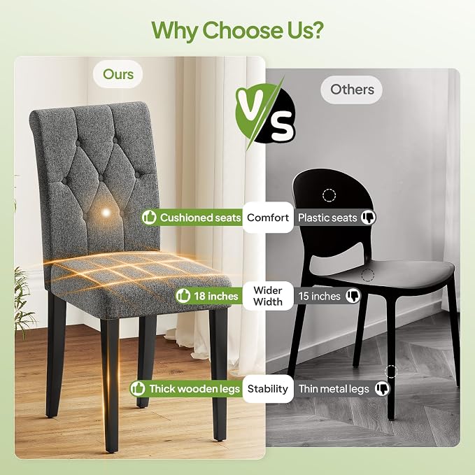 Welzona Upholstered Dining Chairs Set of 4, Button Tufted Parsons Dining Chair - Image 3
