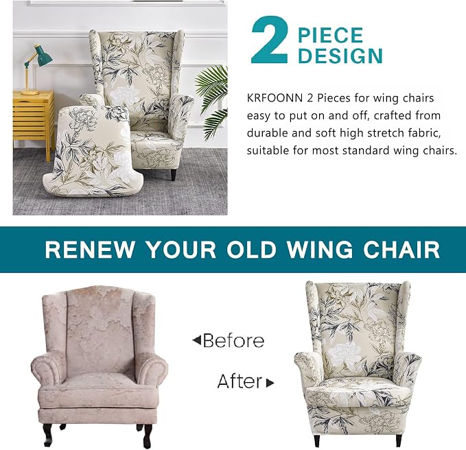 KRFOONN Wingback Chair Covers Slipcovers 2 Piece Stretch Wing Chair Covers - Image 4