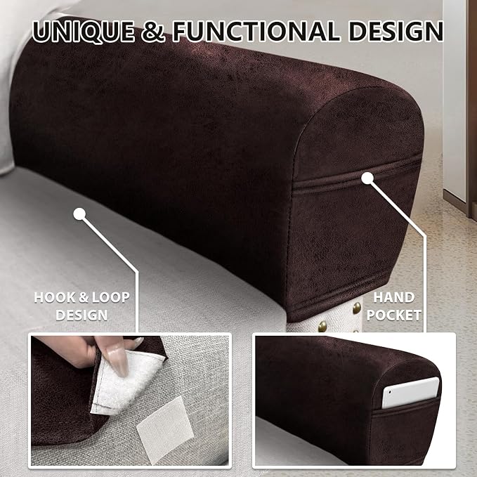 ANARACHON Leather Look Couch Arm Covers Set of 2 Armrest Covers - Image 6