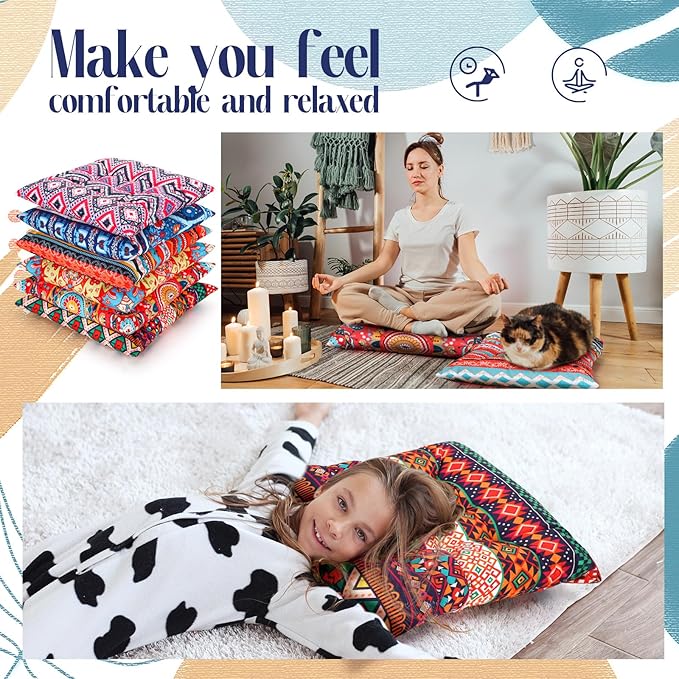 Menkxi 6 Pcs Bohemian Floor Pillows Seating 15 Inch Boho Floor Cushions Sitting - Image 4
