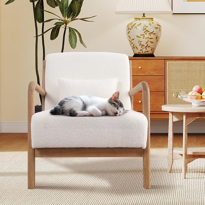 ANJ Mid Century Modern Accent Chair, Single Fabric Lounge Reading Armchair - Image 8