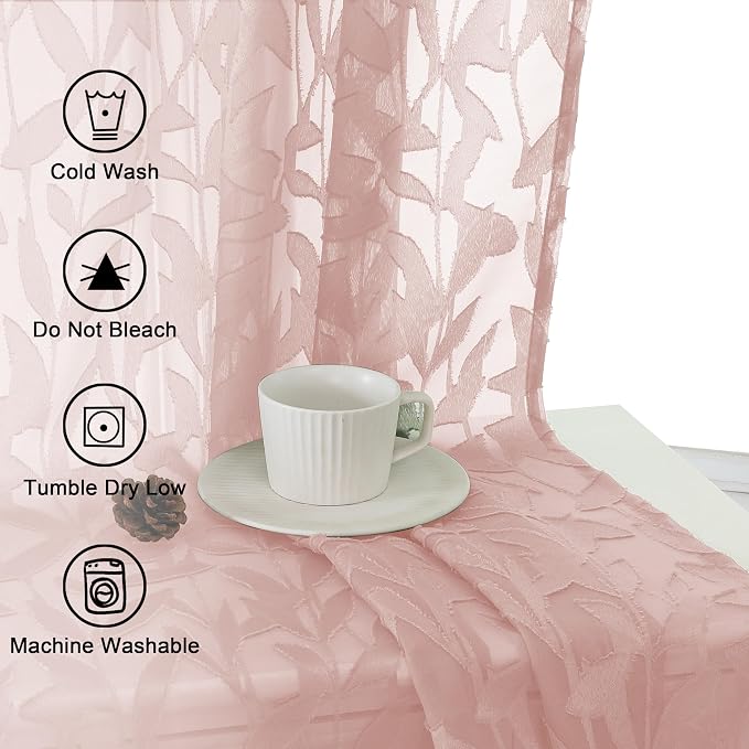 Lecloud Leia Blush Pink Sheer Curtains 45 Inch Length 2 Pcs, Rod Pockets - Image 8