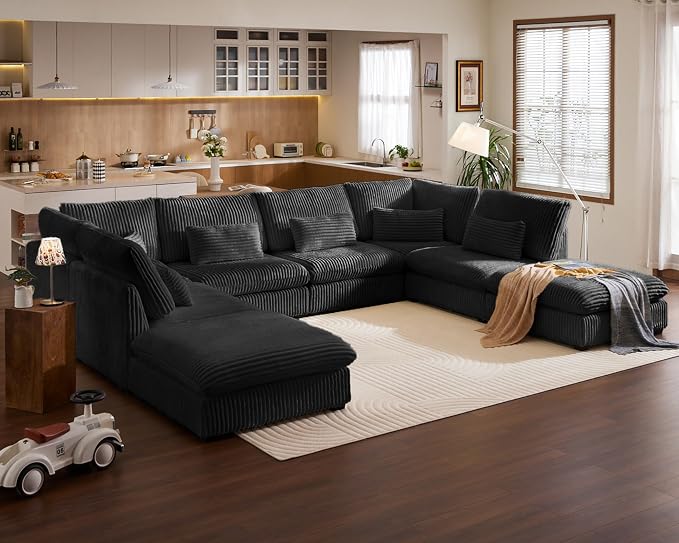 154" Oversized Corduroy Couch Modular Sectional Sofa, Washable Cloud Couch - Image 4