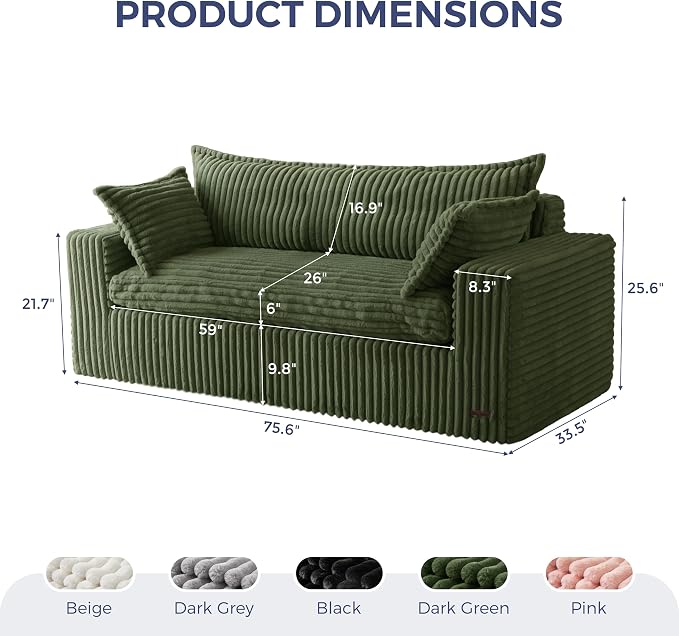 MAXYOYO 76" Sofa Couch, Loveseat Boneless Couch in a Box, Upholstered Small - Image 2