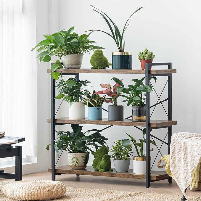 HCHQHS Bookshelf, 3-Tier Industrial Bookcase, Rustic Open Book Shelf, Wood and - Image 6
