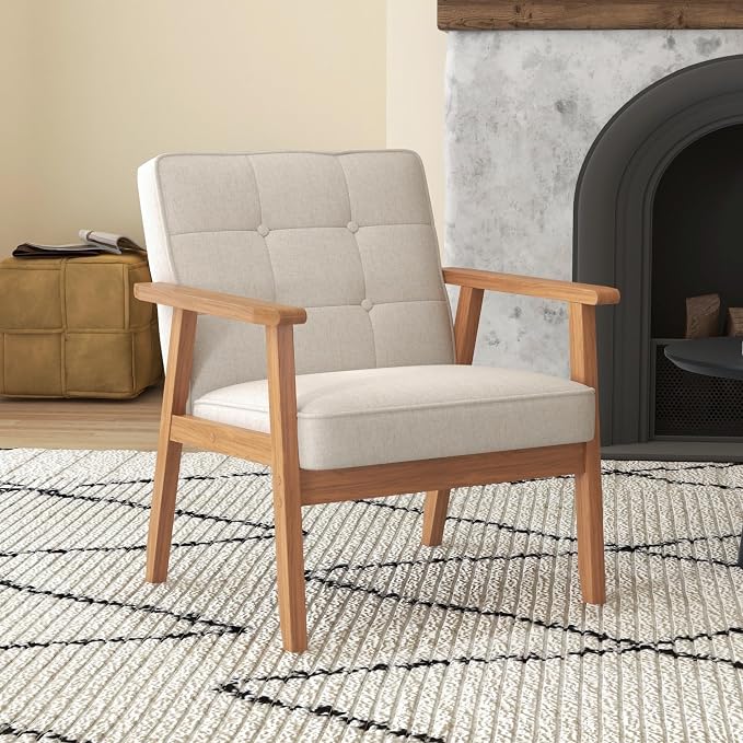 Modern Accent Chair with Arm Rest, Upholstered Linen Fabric Leisure Chair with - Image 3