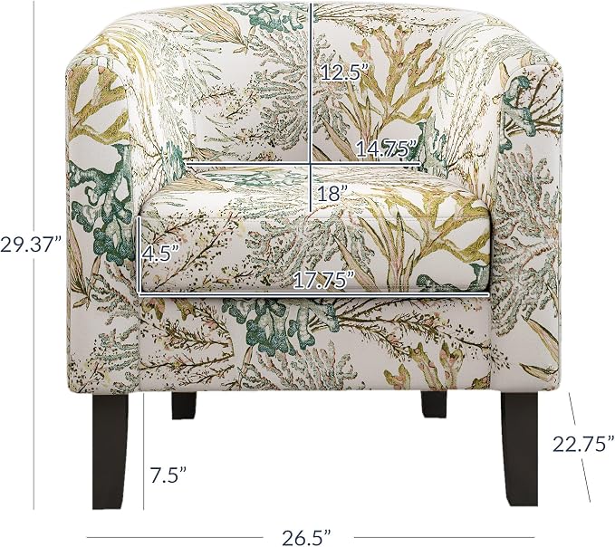 BELLEZE Living Room Chair, Linen Round Accent Barrel Chair, Club Tub Sofa Chair - Image 2