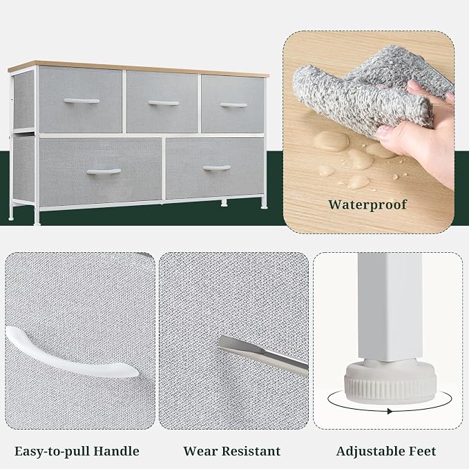 5-Drawer Dresser for Bedroom, Anti-Tip Wide Storage Organizer Fabric Chest of - Image 7