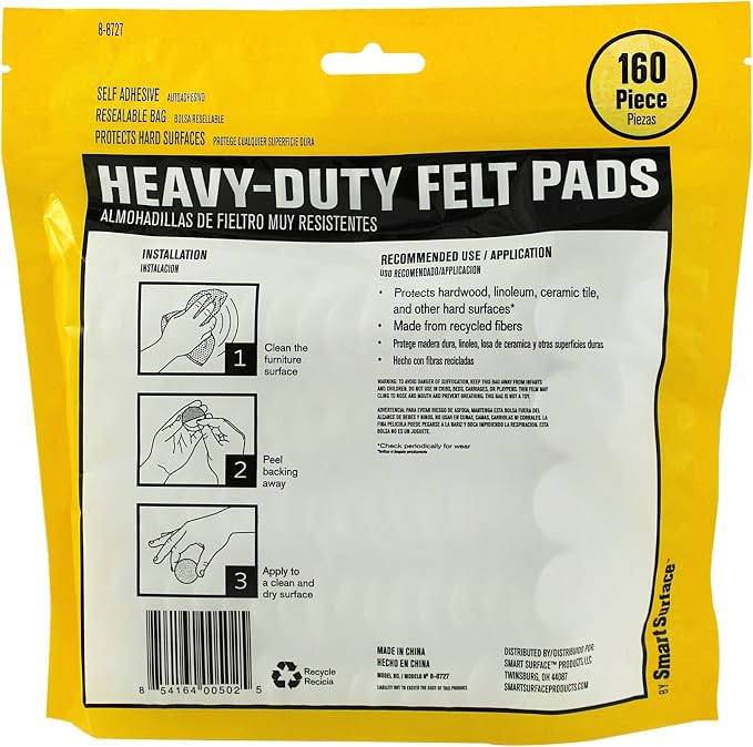 Smart Surface 8727 Heavy Duty Self Adhesive Furniture Felt Pads 1-Inch Round - Image 2
