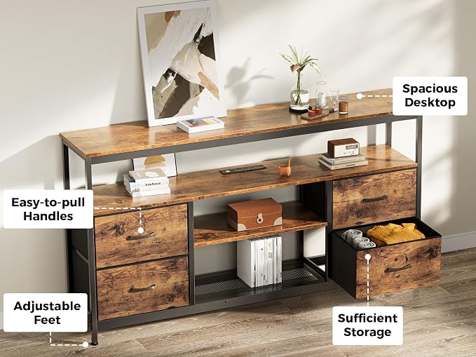 Huuger TV Stand Dresser with Power Outlets and LED Lights, 4 Drawers - Image 8