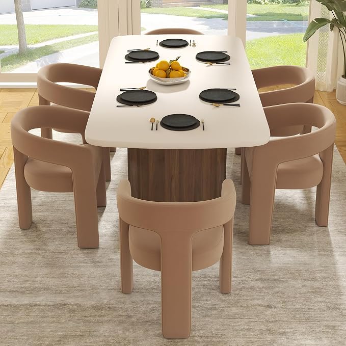 RIVOVA Modern Barrel Dining Chairs Set of 6, Velvet Upholstered Accent Side by RIVOVA