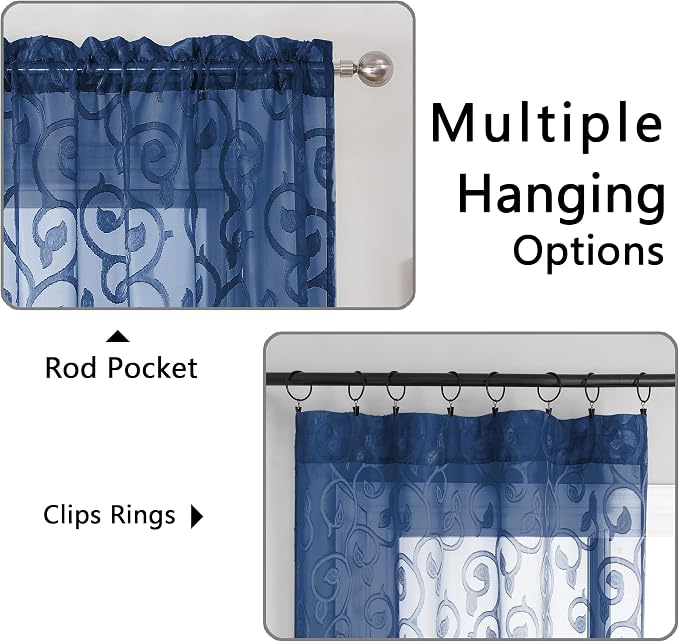 OWENIE Furman Blue Sheer Curtains 54 Inch Length 2 Panels Set - Image 4