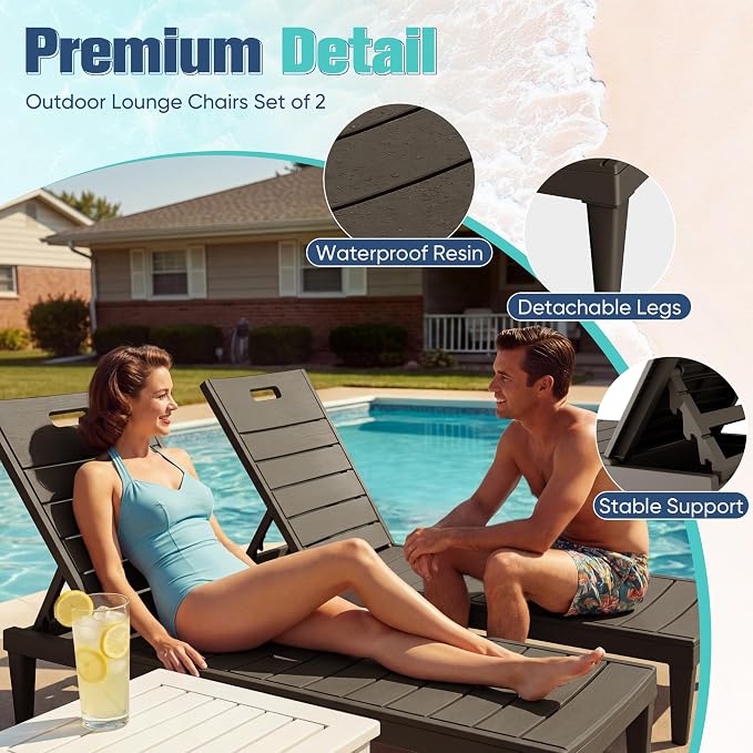 Devoko Outdoor Chaise Lounge Chair Set of 2 - Image 3