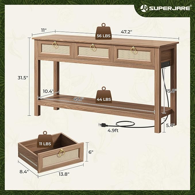 SUPERJARE Rattan Console Sofa Table - Image 2