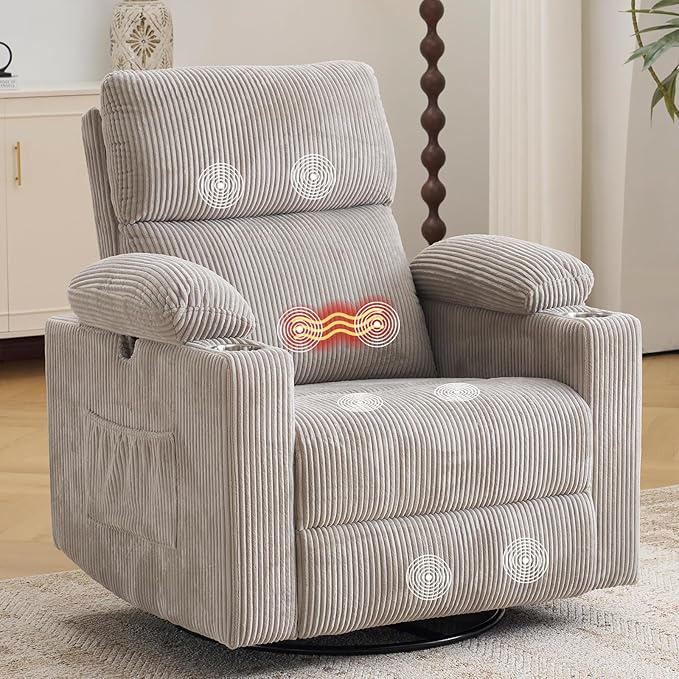 Rocking Chair Nursery with Adjustable Armrests, Electric Glider Recliner by Rhevoy