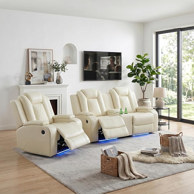 Power Recliner Sofa Set with LED Lights, Includes a Manual Recliner 1 Seat and by Unknown