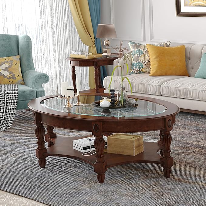 PADMA HOUSE Traditional Solid Wood Oval Coffee Table by PADMAHOUSE