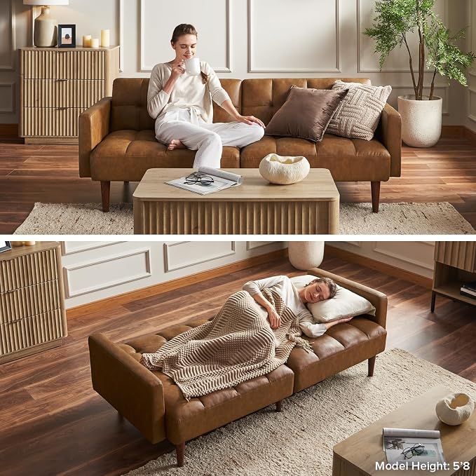 mopio 76.4" Futon Sofa Bed, Sleeper Sofa, Mid Century Modern Futon Couch - Image 8