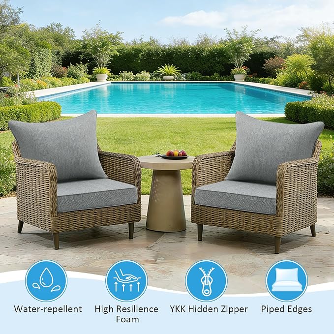 Outdoor Deep Seat & Back Cushion Set, 24 x 24 Inch Water Repellent and Fade - Image 3