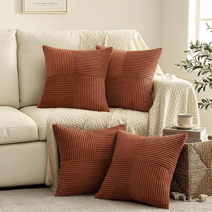 MIULEE Boho Farmhouse Rust Decorative Throw Pillow Covers 20x20 Inch 4 Packs - Image 3