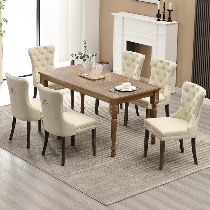 KCC Faux Leather Dining Chairs Set of 4, Upholstered High-end Tufted Dining - Image 8