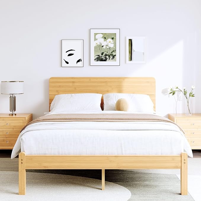 BOSRII 14in High Solid Bamboo Wood Platform Queen Size Bed Frame by FORYOURBETTERSLEEP