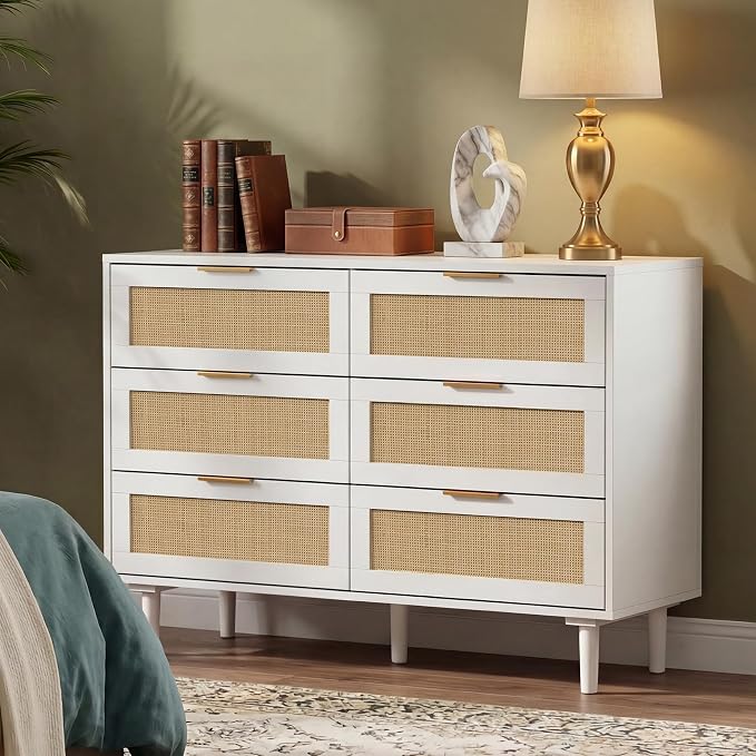 FUQARHY 6 Drawer Dresser Rattan Dresser Modern Chest by FUQARHY