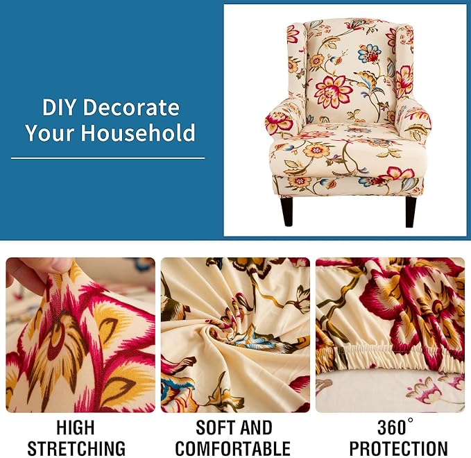 KRFOONN Wingback Chair Covers Slipcovers 2 Piece Stretch Wing Chair Covers - Image 2