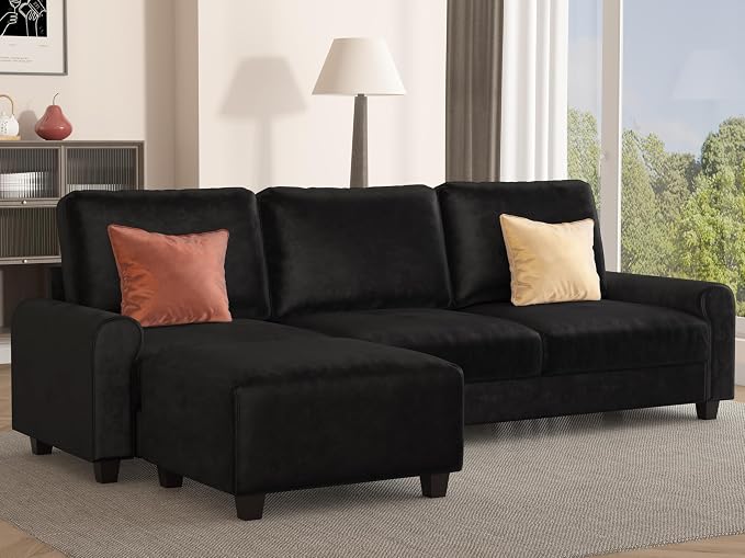 EASE MOOSE Large Seat Velvet L-Shaped Sofa, Soft 4 Seat Couch - Image 3