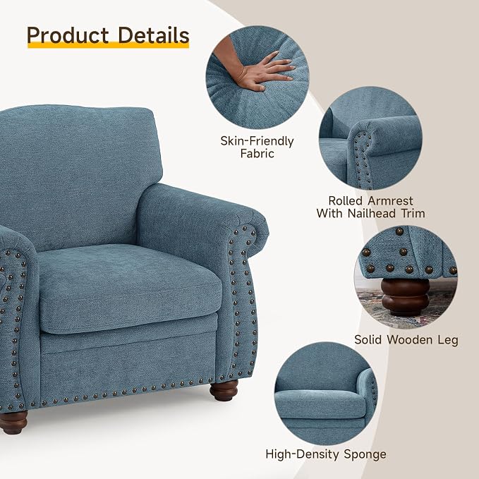 ONBRILL Nailhead Trim Armchair, Rolled Arm Accent Chair - Image 3
