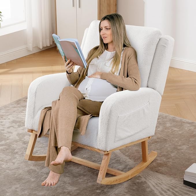 HCHAIRH Rocking Chair Nursery, Sherpa Nursing Rocking Chairs, Upholstered - Image 4