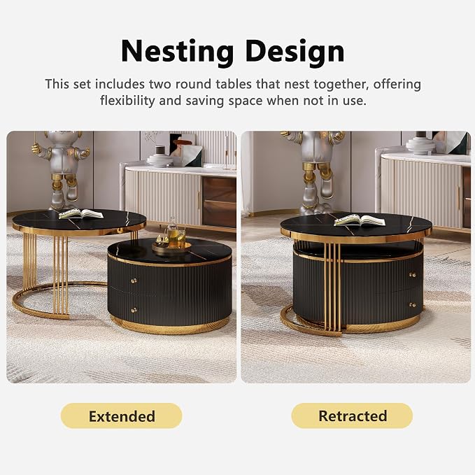 Merax 2-Piece Round Nesting Coffee Table Set - Image 4