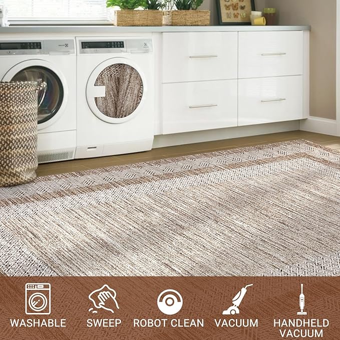 GarveeHome 2x6 Modern Bordered Runner Rug Soft Non Slip Runner Washable Non - Image 6