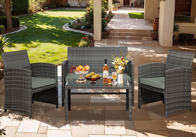 JAMFLY 4 Piece Outdoor Patio Furniture Set, Outdoor Wicker Rattan Chairs - Image 4