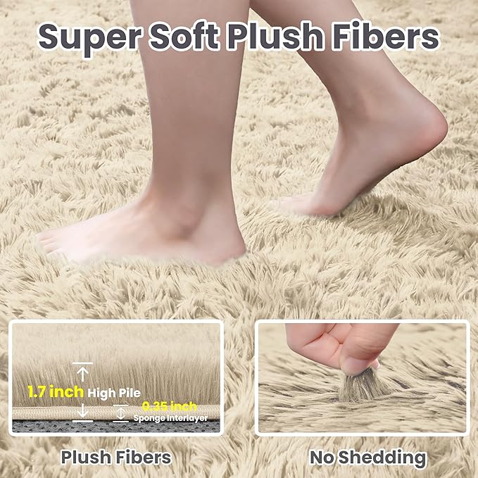 8x10 Area Rugs for Living Room Rug: Soft Fluffy Shag Beige Rugs for Bedroom - Image 5