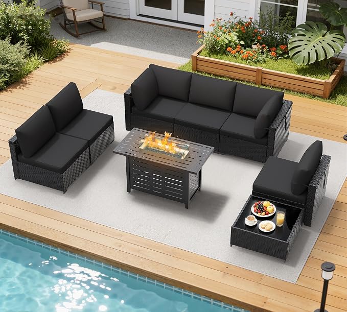 LOUVIXA 8 Piece Outdoor Patio Furniture Set, Outdoor Sectional Sofa by LOUVIXA