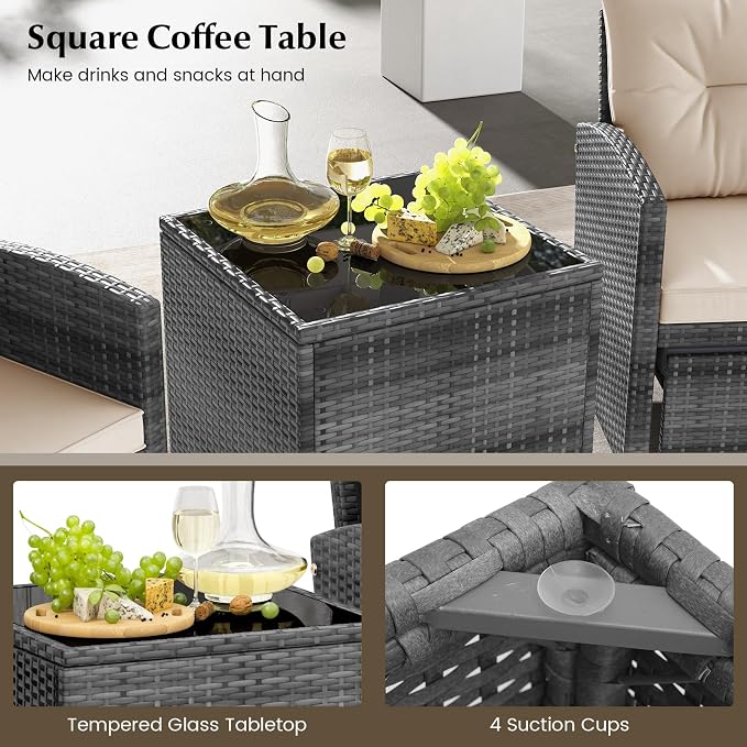 Tangkula 5 Pieces Patio Conversation Set, PE Wicker Rattan Outdoor Furniture Set - Image 5